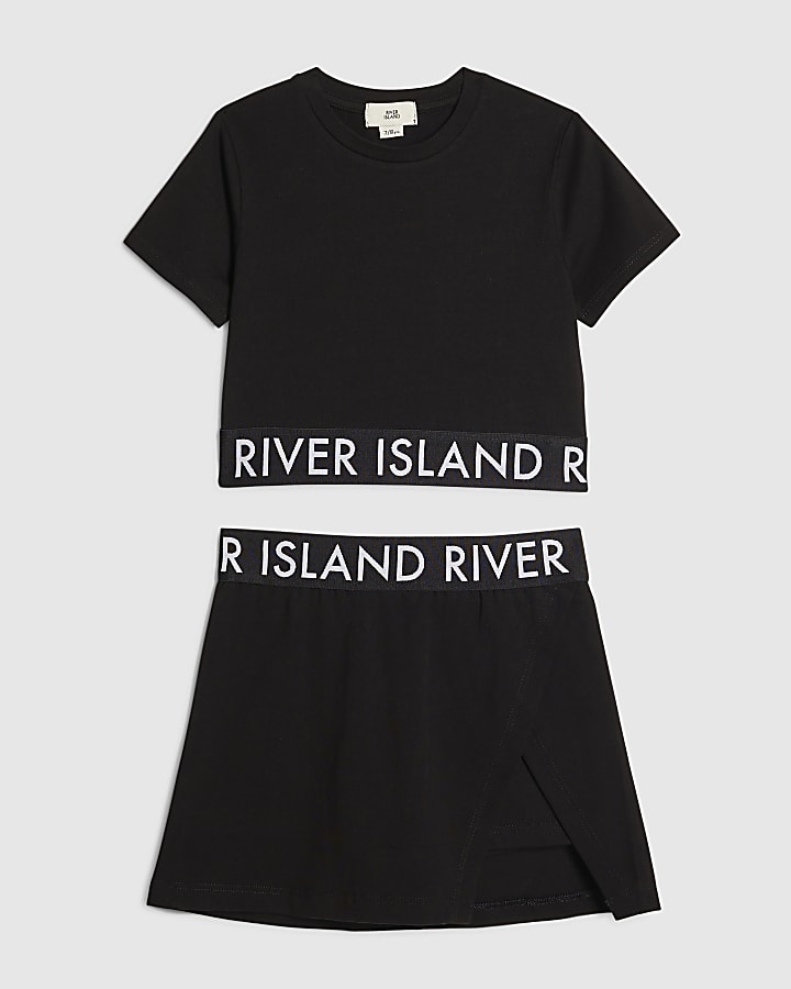 Girls Black T-Shirt And Skort Set