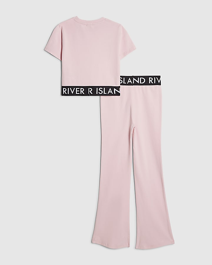 Girls Pink T-Shirt And Flared Leggings Set