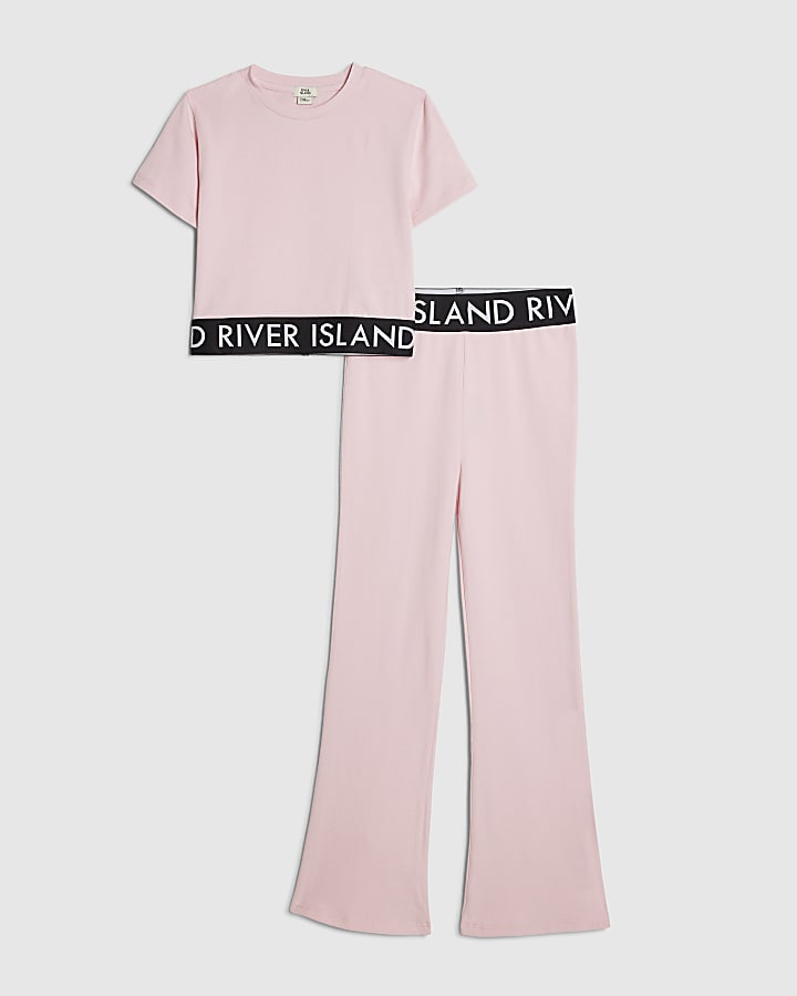 Girls Pink T-Shirt And Flared Leggings Set