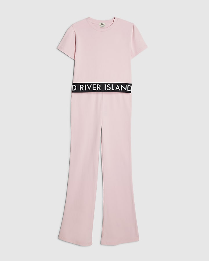 Girls Pink T-Shirt And Flared Leggings Set