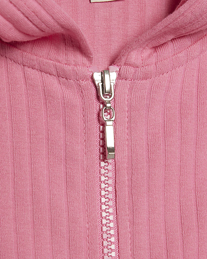 Girls Pink Bow Ribbed 3 Piece Set