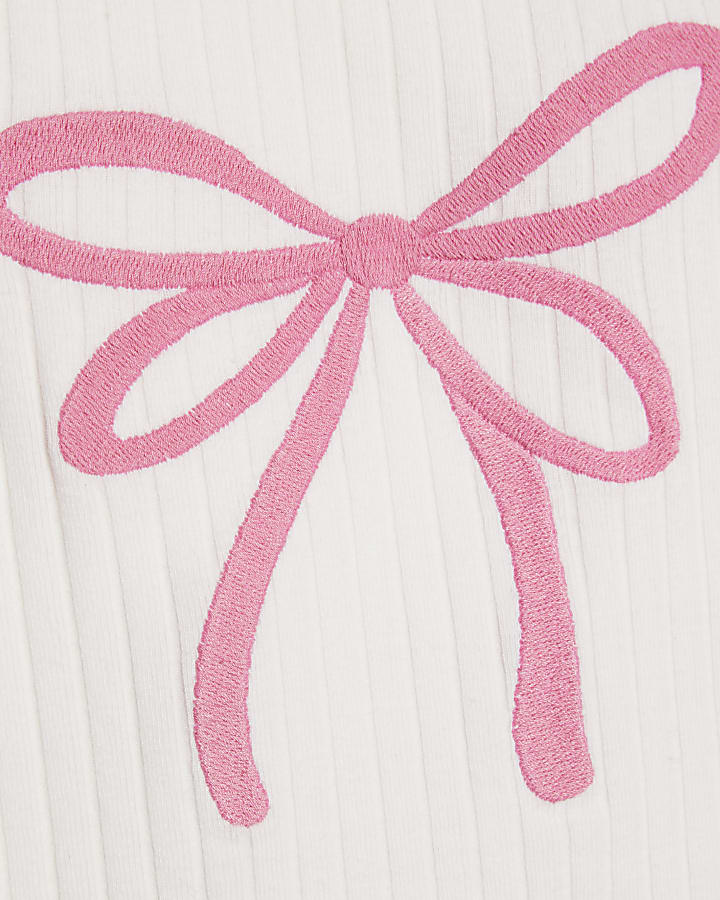 Girls Pink Bow Ribbed 3 Piece Set