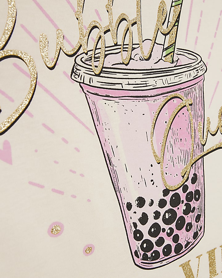 Girls Cream Bubble Queen T-Shirt Set