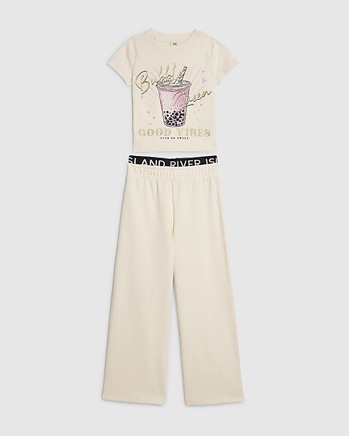Girls Cream Bubble Queen T-Shirt Set
