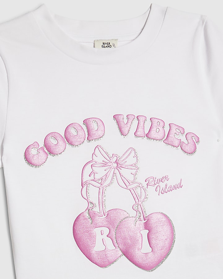 Girls Black Bow Good Vibes T-Shirt Set