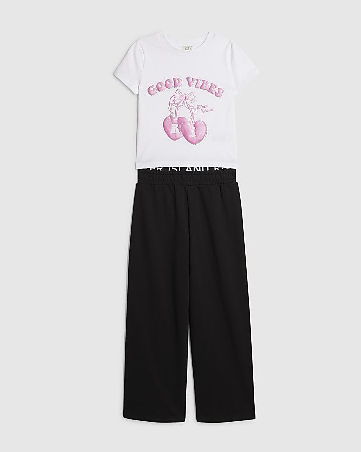 Girls Black Bow Good Vibes T-Shirt Set
