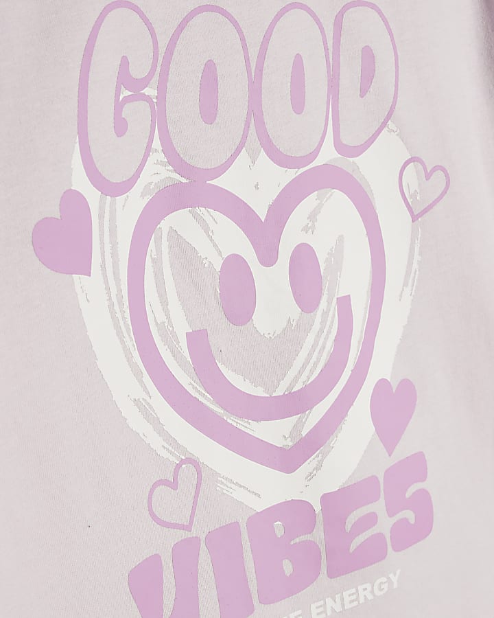 Girls Purple Smiley T-Shirt and Shorts Set