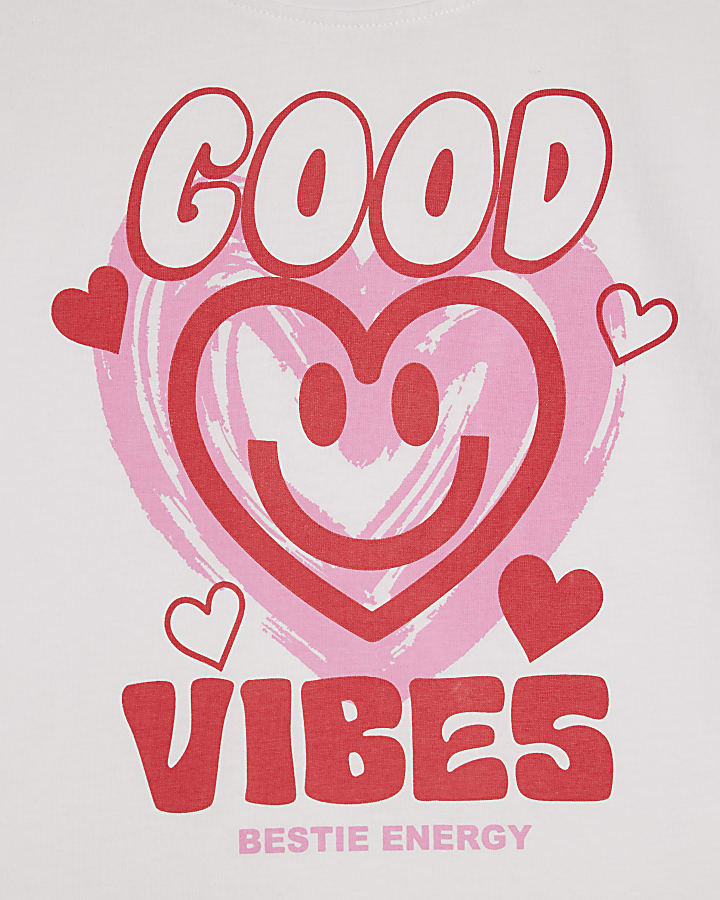 Girls White Good Vibes Smiley T-Shirt Set