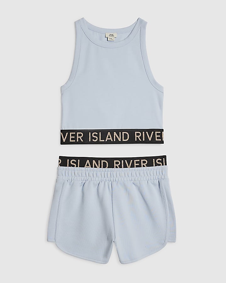 Girls Blue Tank Top And Shorts Set