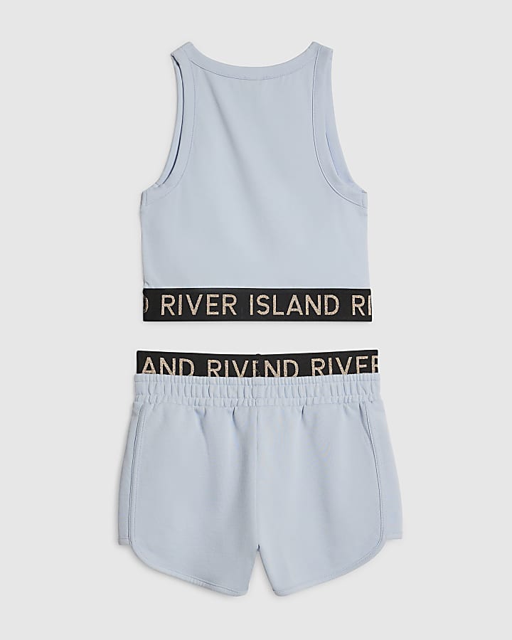 Girls Blue Tank Top And Shorts Set