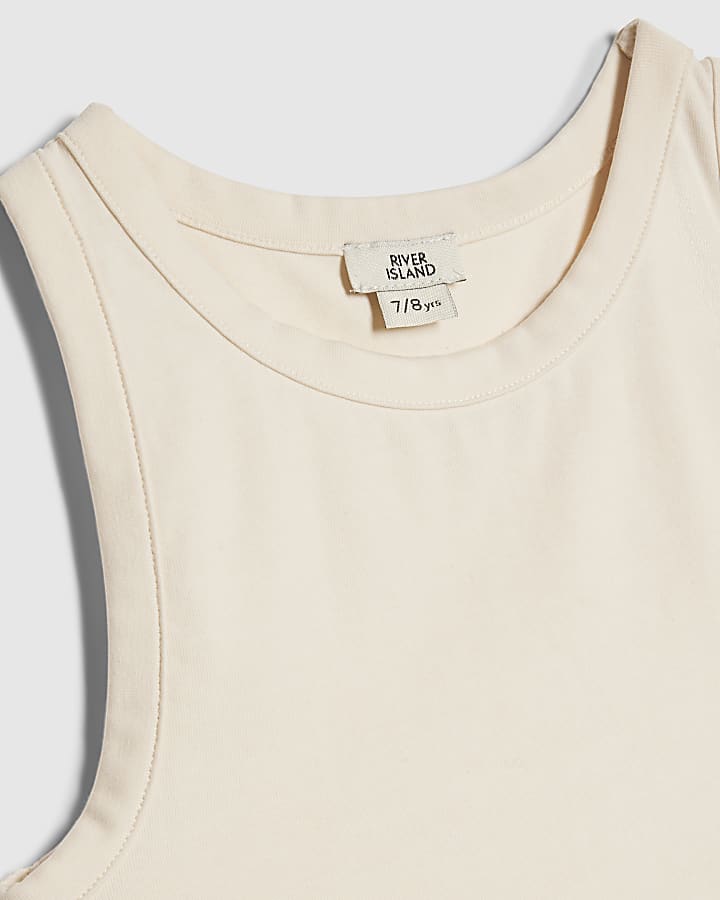 Girls Cream Tank Top And Shorts Set