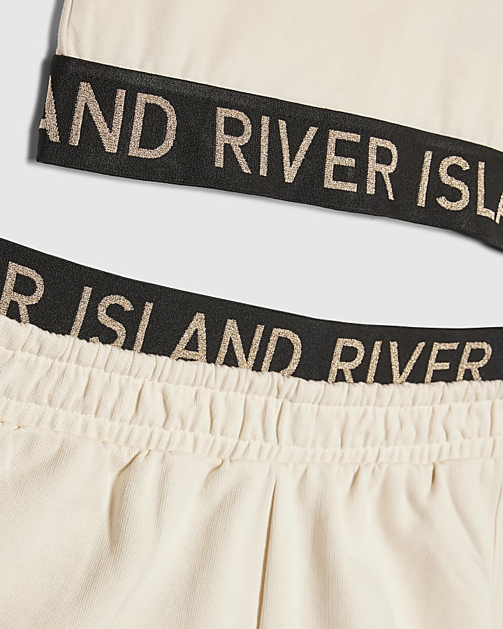 Girls Cream Tank Top And Shorts Set