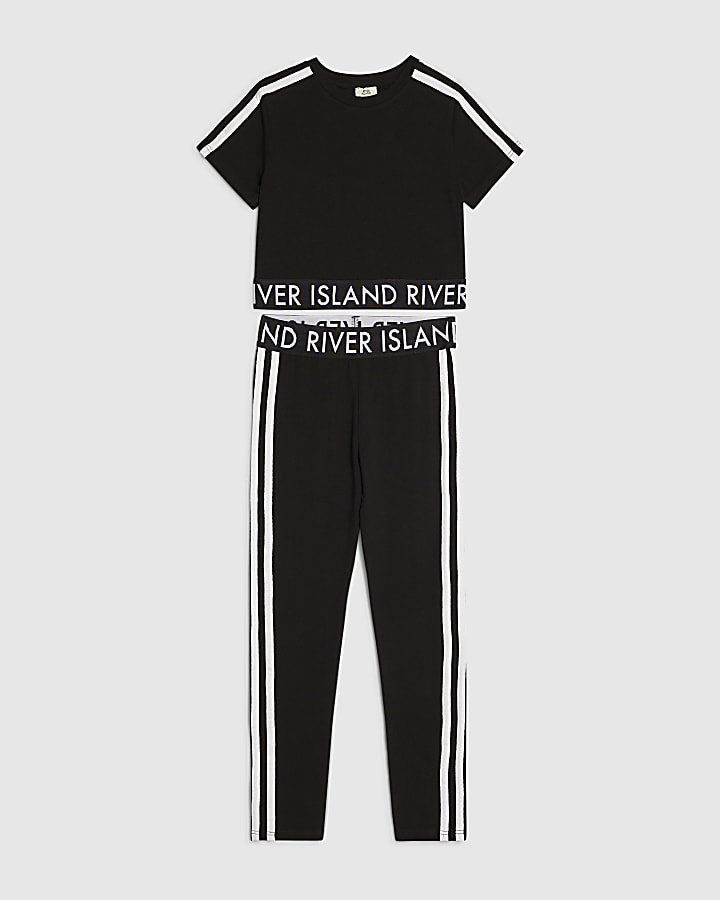 Girls Black Side Stripe T-Shirt Set