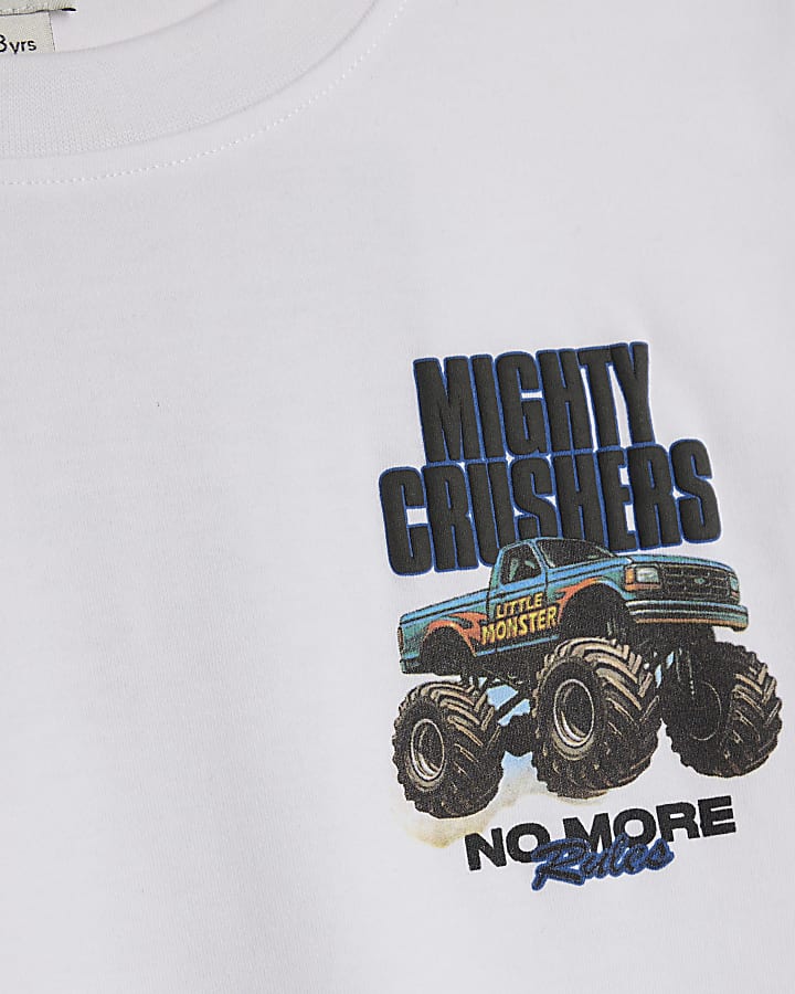 Boys White Mighty Crushers Truck T-Shirt
