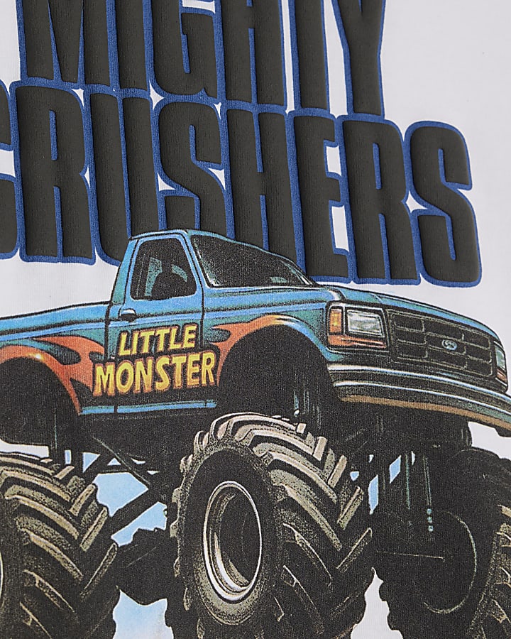 Boys White Mighty Crushers Truck T-Shirt