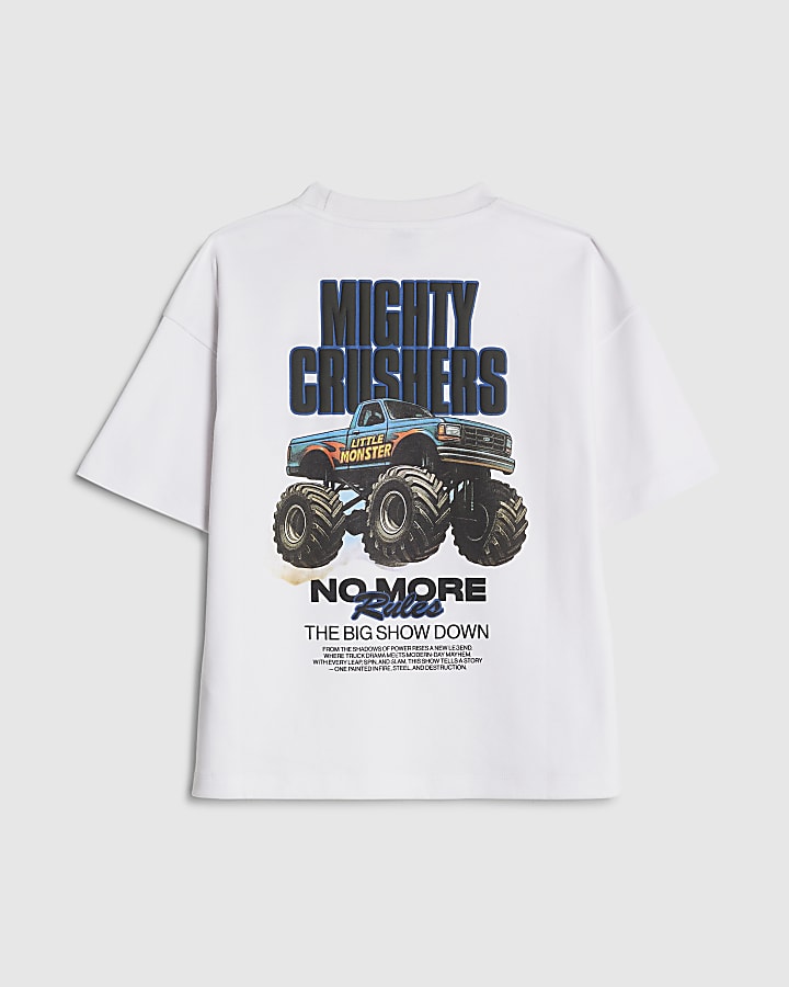 Boys White Mighty Crushers Truck T-Shirt