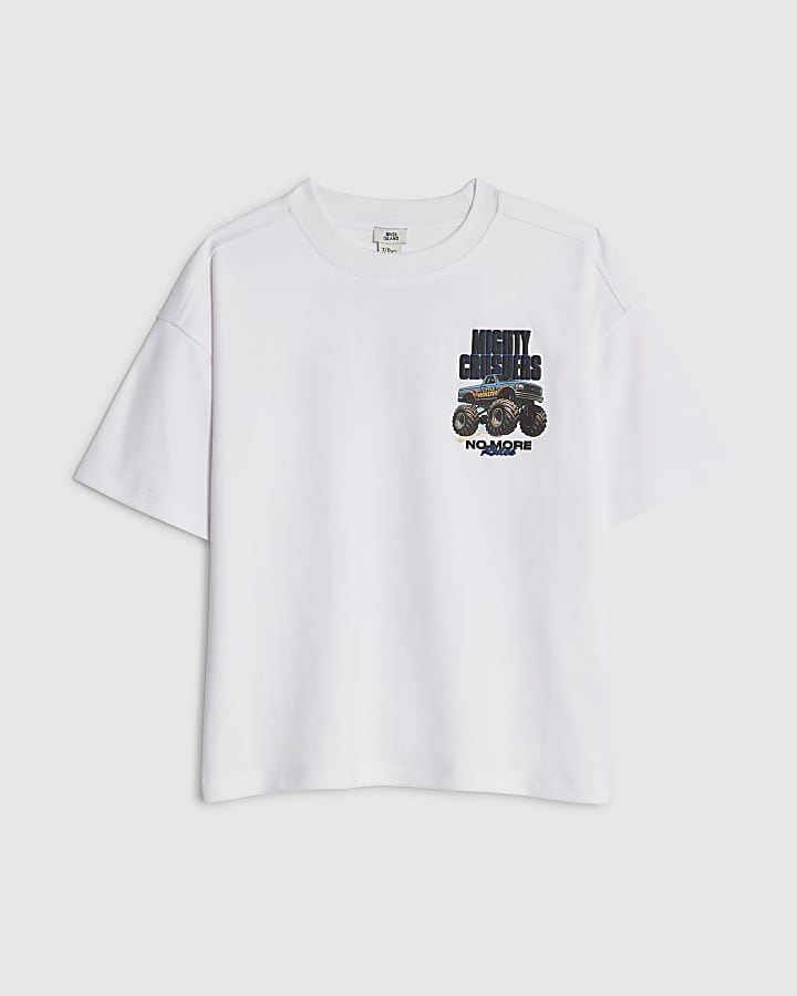 Boys White Mighty Crushers Truck T-Shirt