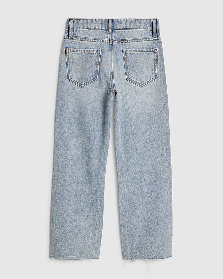 Girls Blue Ripped Straight Jeans