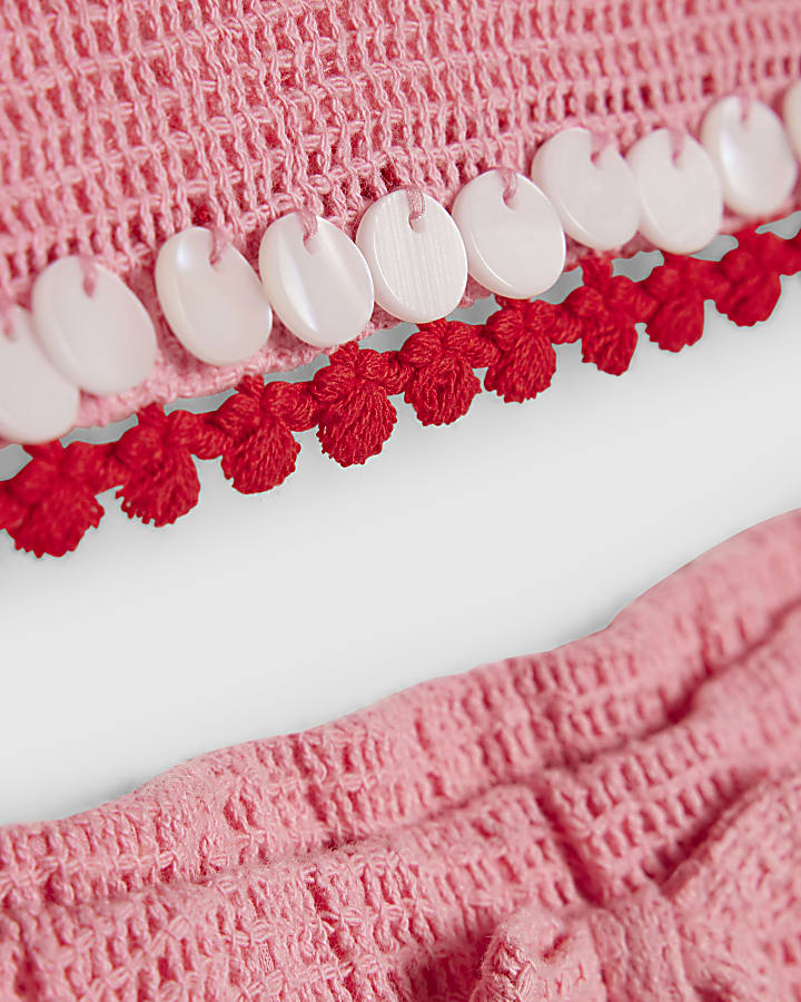 Girls Pink Crochet Shorts Set