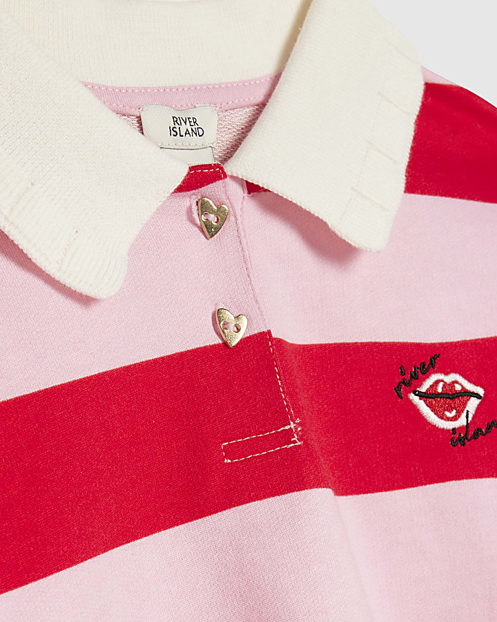 Girls Pink Stripe Polo Top Skort Set