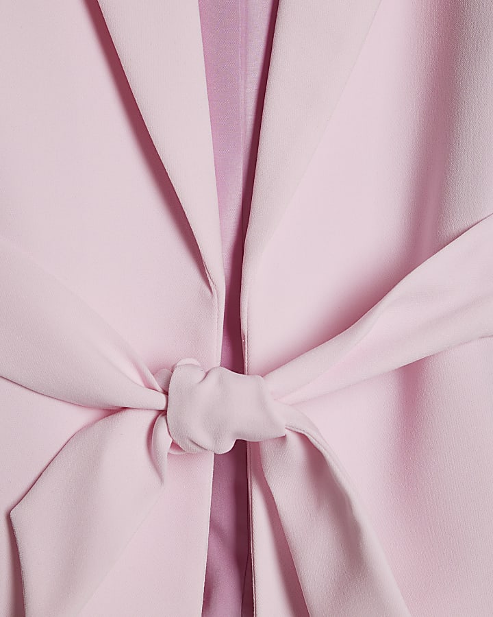 Girls Pink Sleeveless Blazer Set