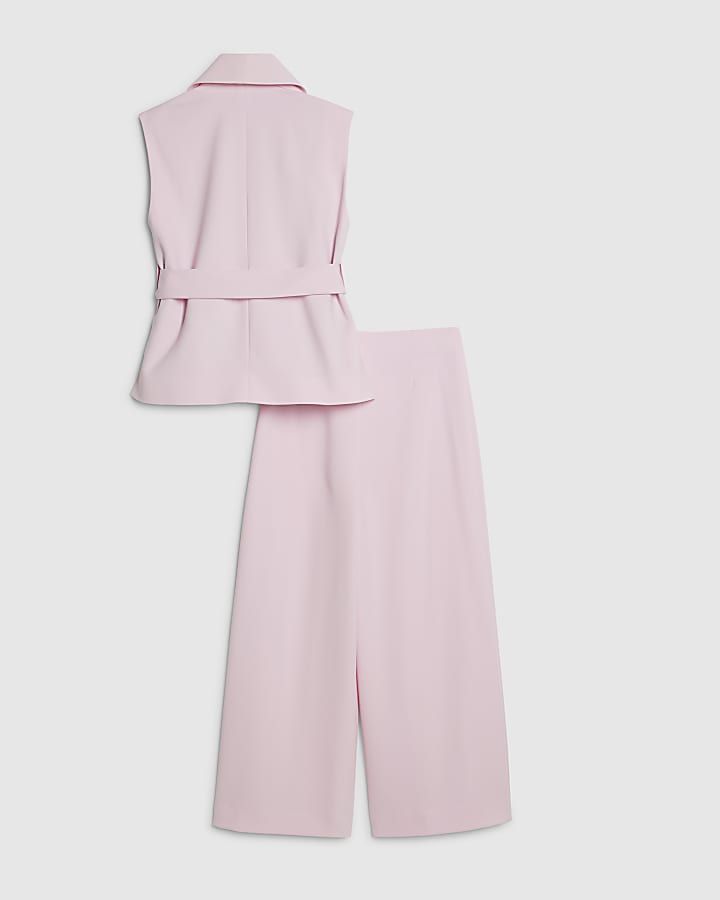 Girls Pink Sleeveless Blazer Set