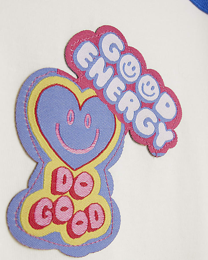 Girls White Badges Rainbow Stripe T-Shirt