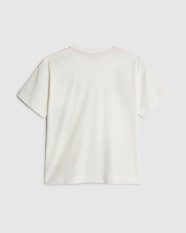 Girls White Badges Rainbow Stripe T-Shirt