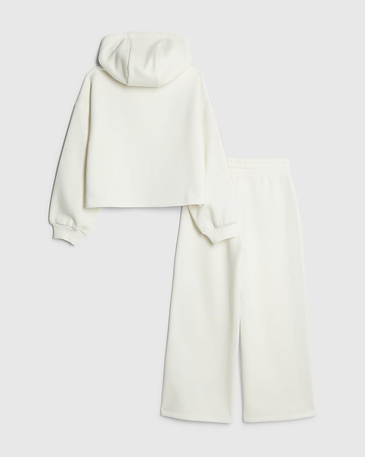 Girls White Badge Hoodie Tracksuit Set