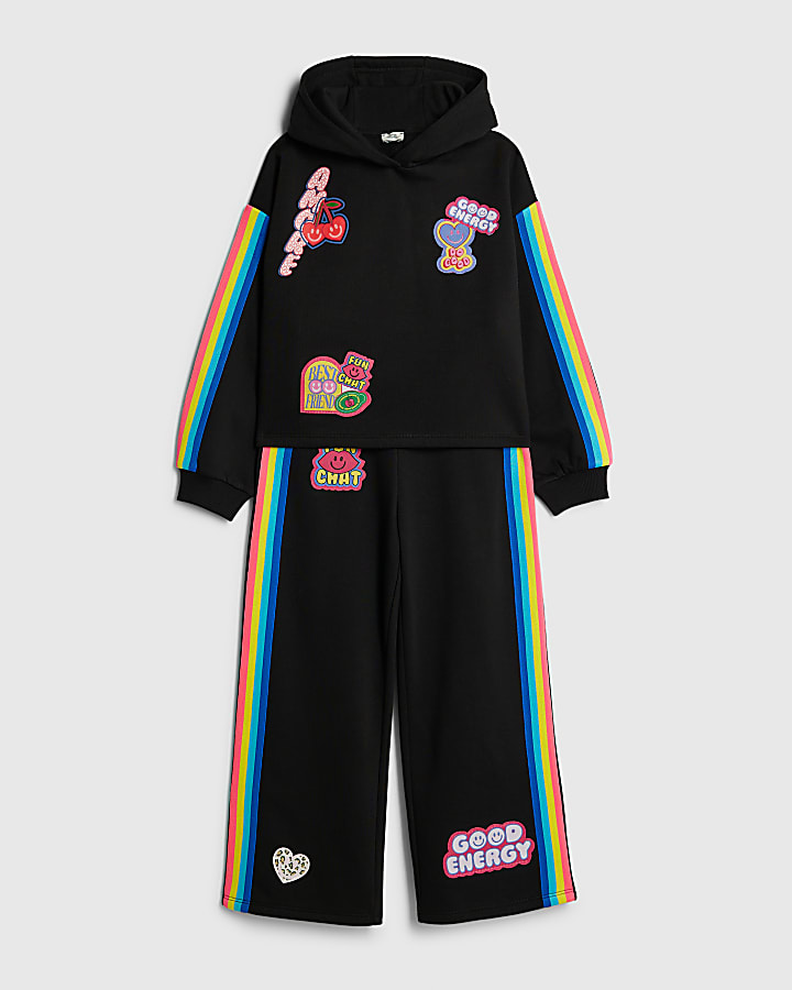 Girls Black Badge Hoodie Tracksuit Set