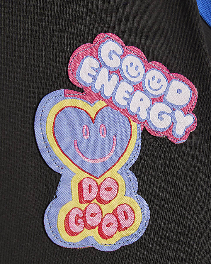 Girls Black Badges Rainbow Stripe T-Shirt