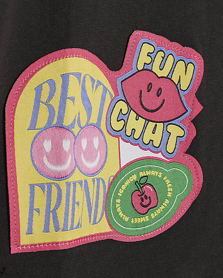 Girls Black Badges Rainbow Stripe T-Shirt