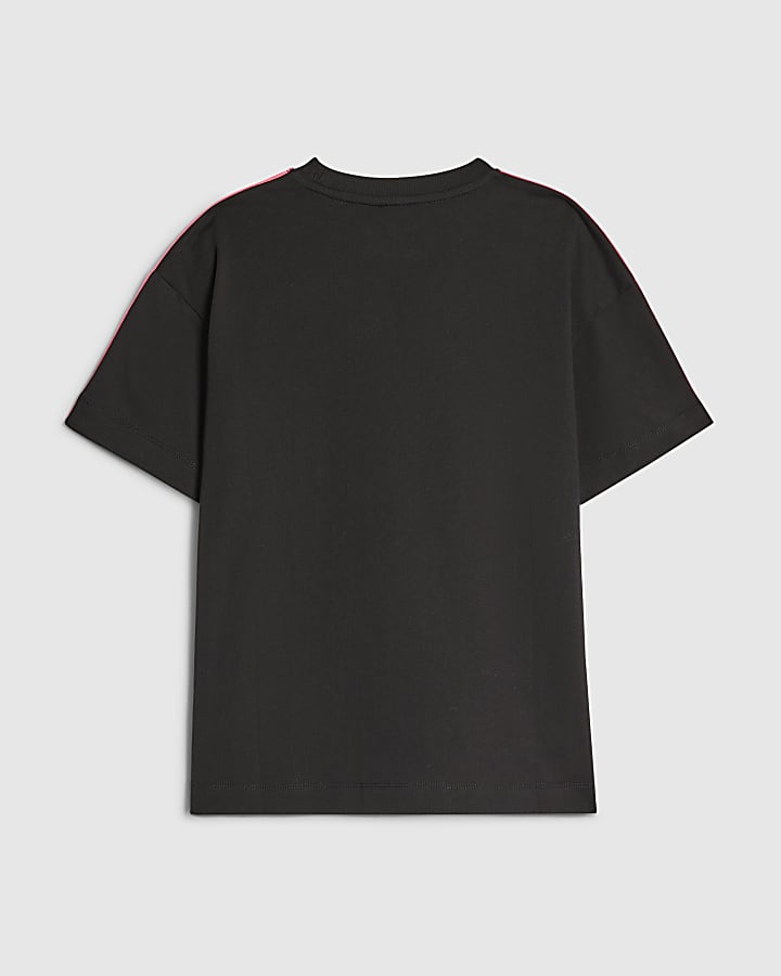 Girls Black Badges Rainbow Stripe T-Shirt