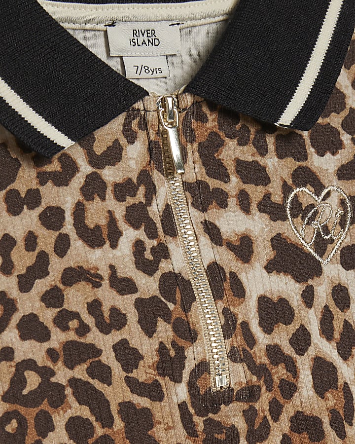 Girls Brown Leopard Print Polo Dress
