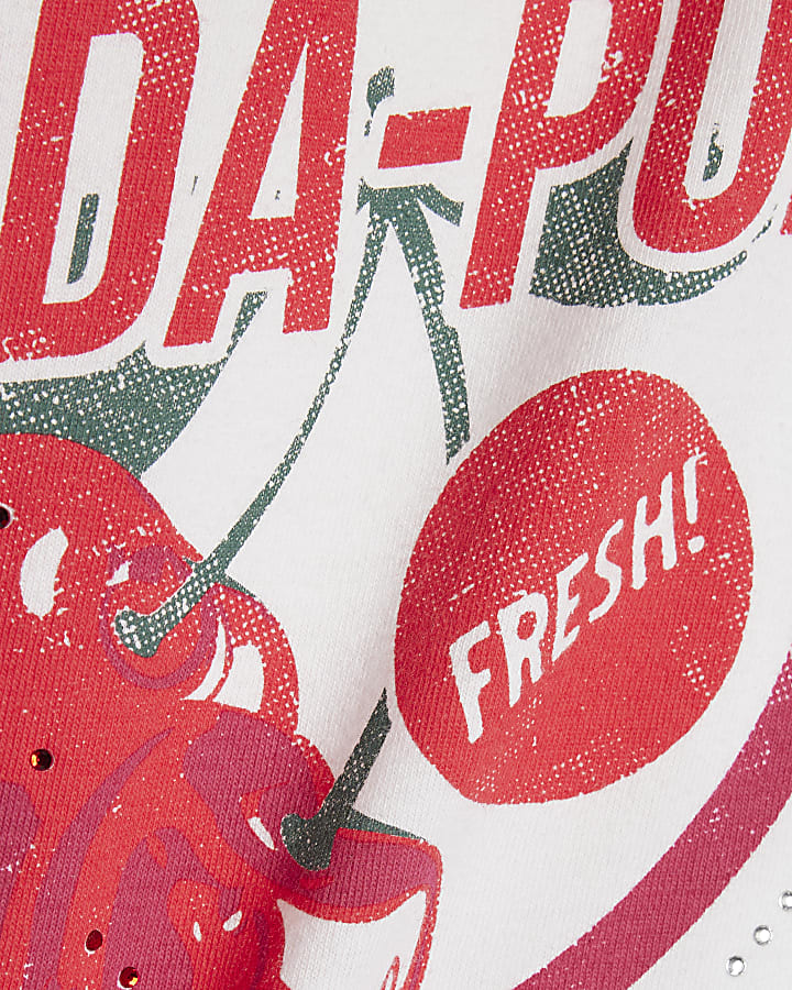 Girls White Cherry Soda Cropped T-Shirt