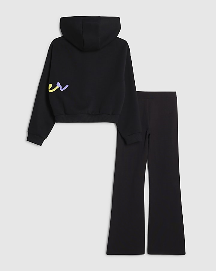 Girls Black River Hoodie And Trousers Set