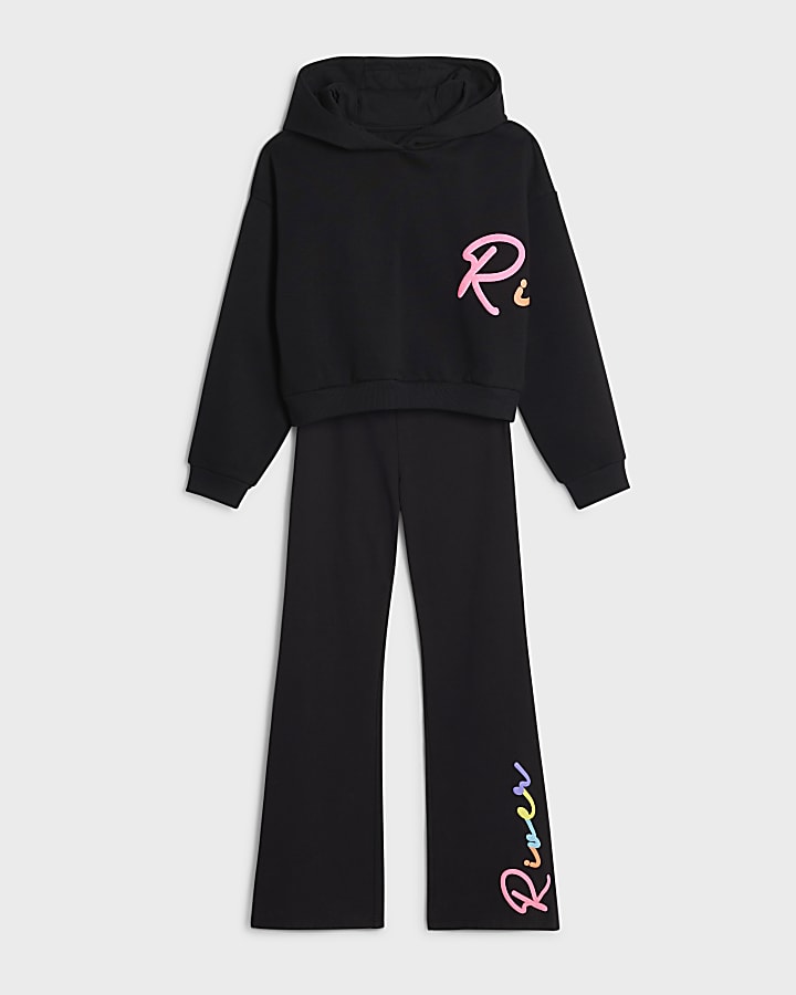 Girls Black River Hoodie And Trousers Set