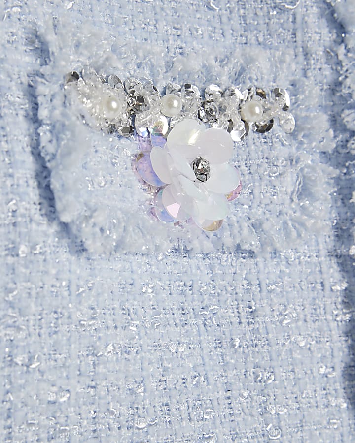 Girls Blue Embellished Boucle Jacket