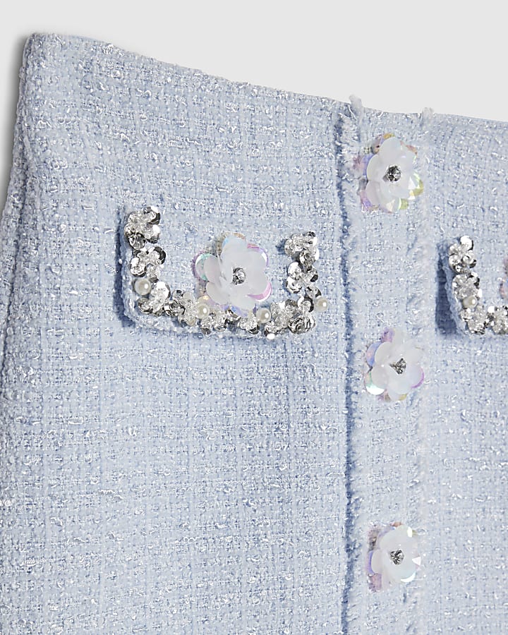 Girls Blue Embellished Boucle Skirt