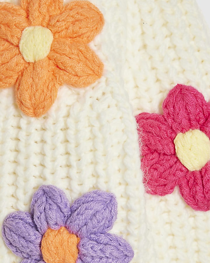 Mini Girls Cream Knitted Flowear Cardigan