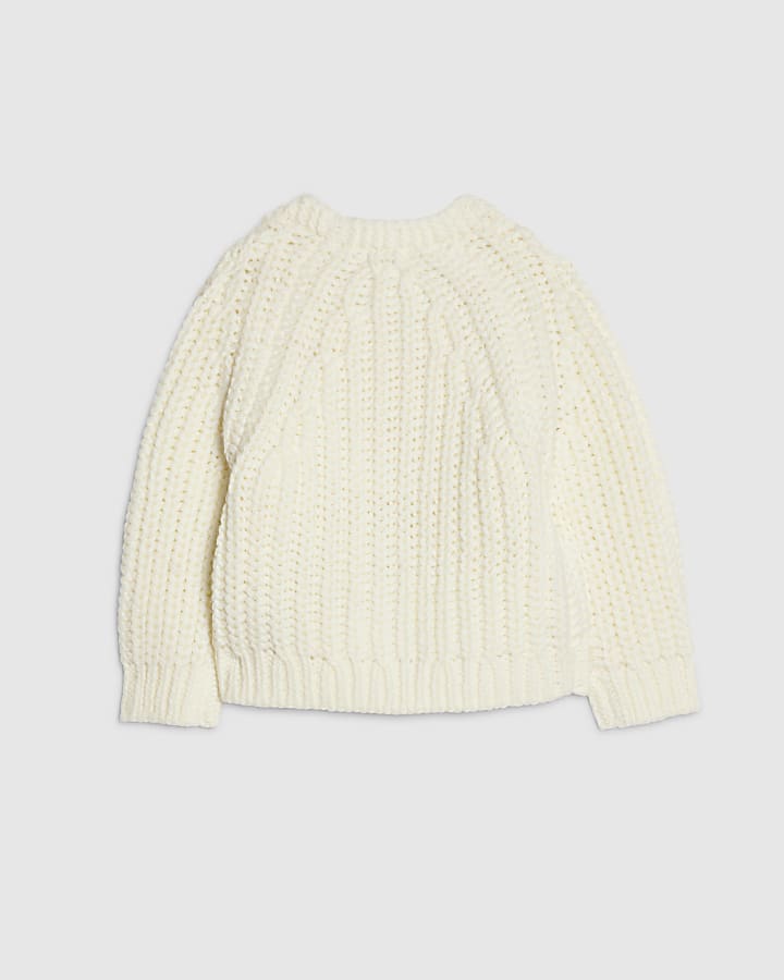 Mini Girls Cream Knitted Flowear Cardigan