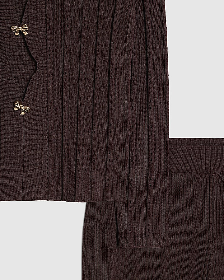Girls Brown Textured Top And Trousers Set 