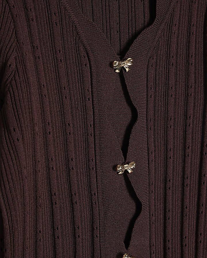 Girls Brown Textured Top And Trousers Set 