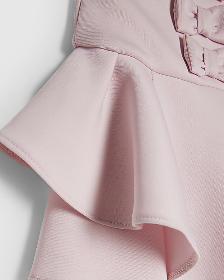 Baby Girls Pink Frill Sleeve Bow Dress Set