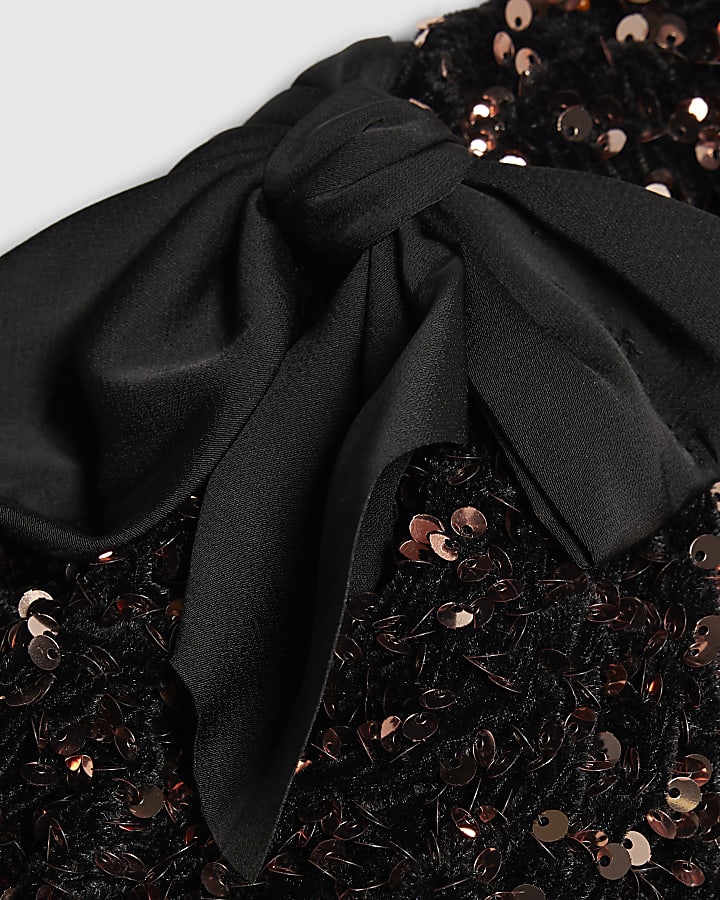 Girls Brown Sequin Bow Dress