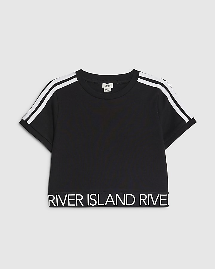 Girls Black Side Stripe T-shirt
