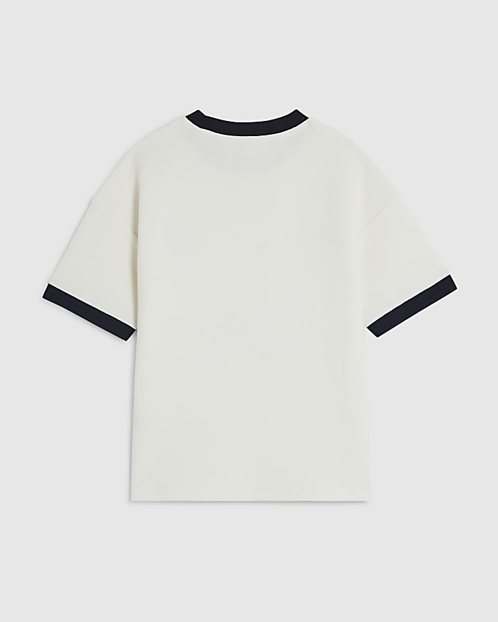 Mini Boys Cream Ribbed Palais T-Shirt