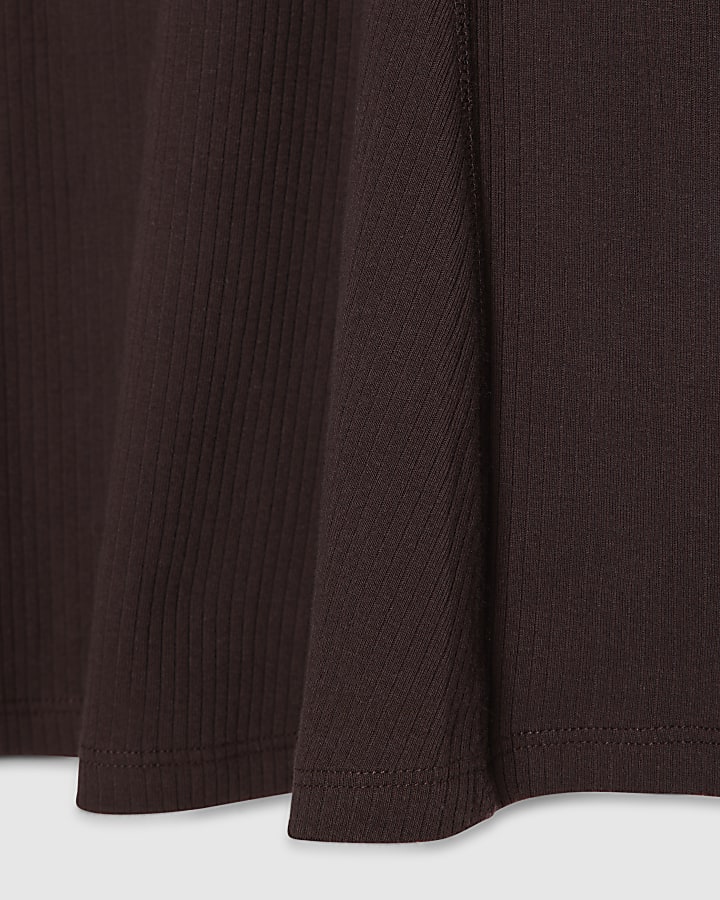 Girls Brown Ribbed Zip Polo Dress