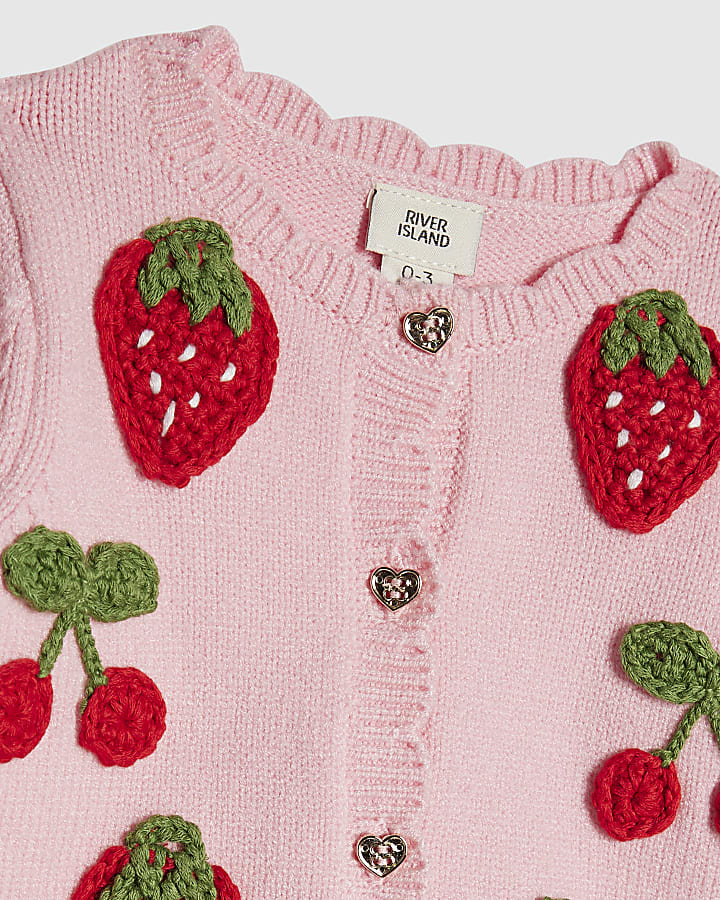 Baby Girls Pink Strawberry Cardigan Set
