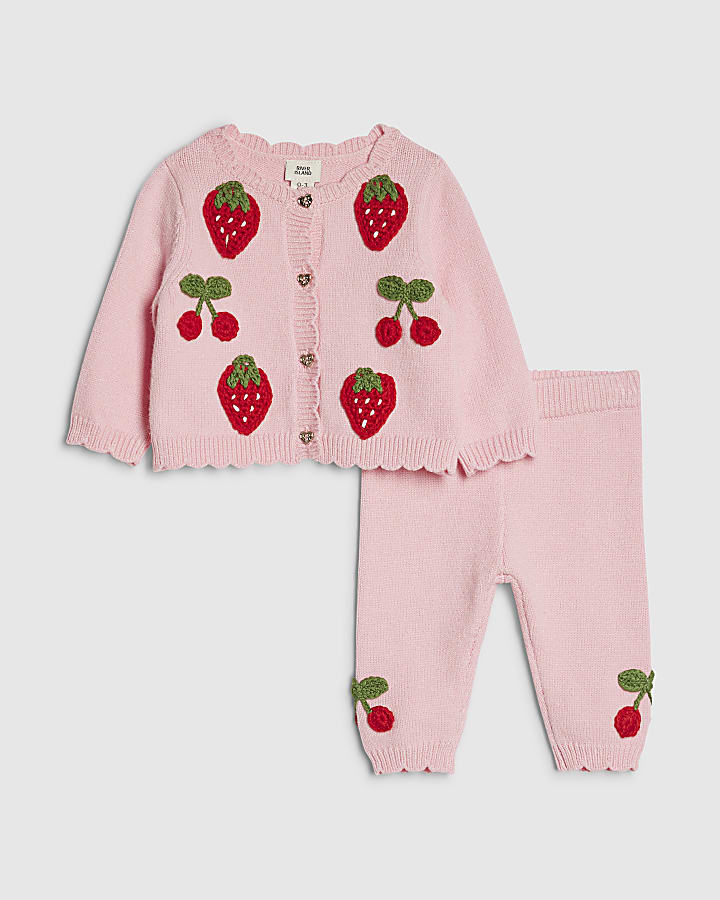 Baby Girls Pink Strawberry Cardigan Set